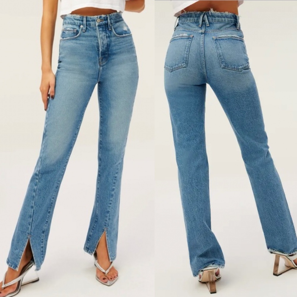 NWT Good American Good Boy Slit Straight Leg Jeans